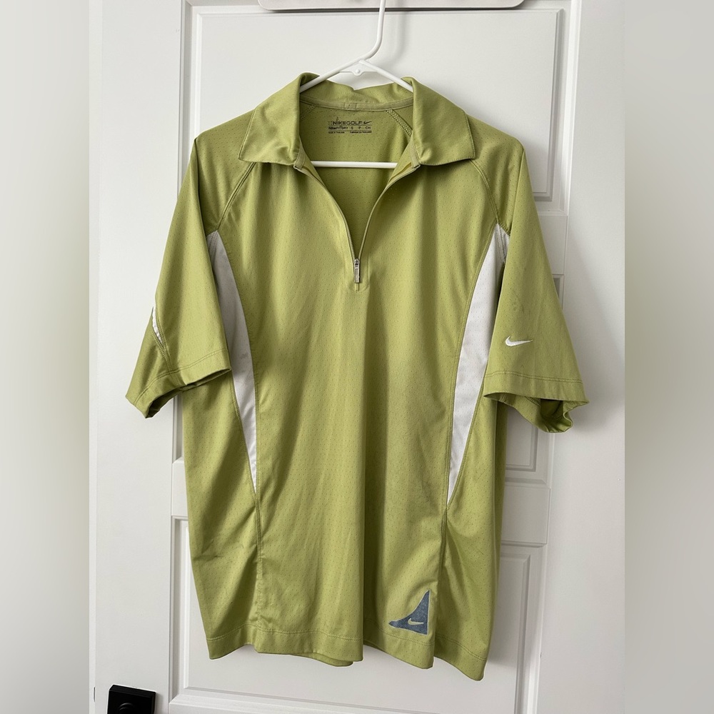 Nike Shirt Mens  S Green Swoosh Dri Fit 1/4 Zip Pullover Short Sleeve